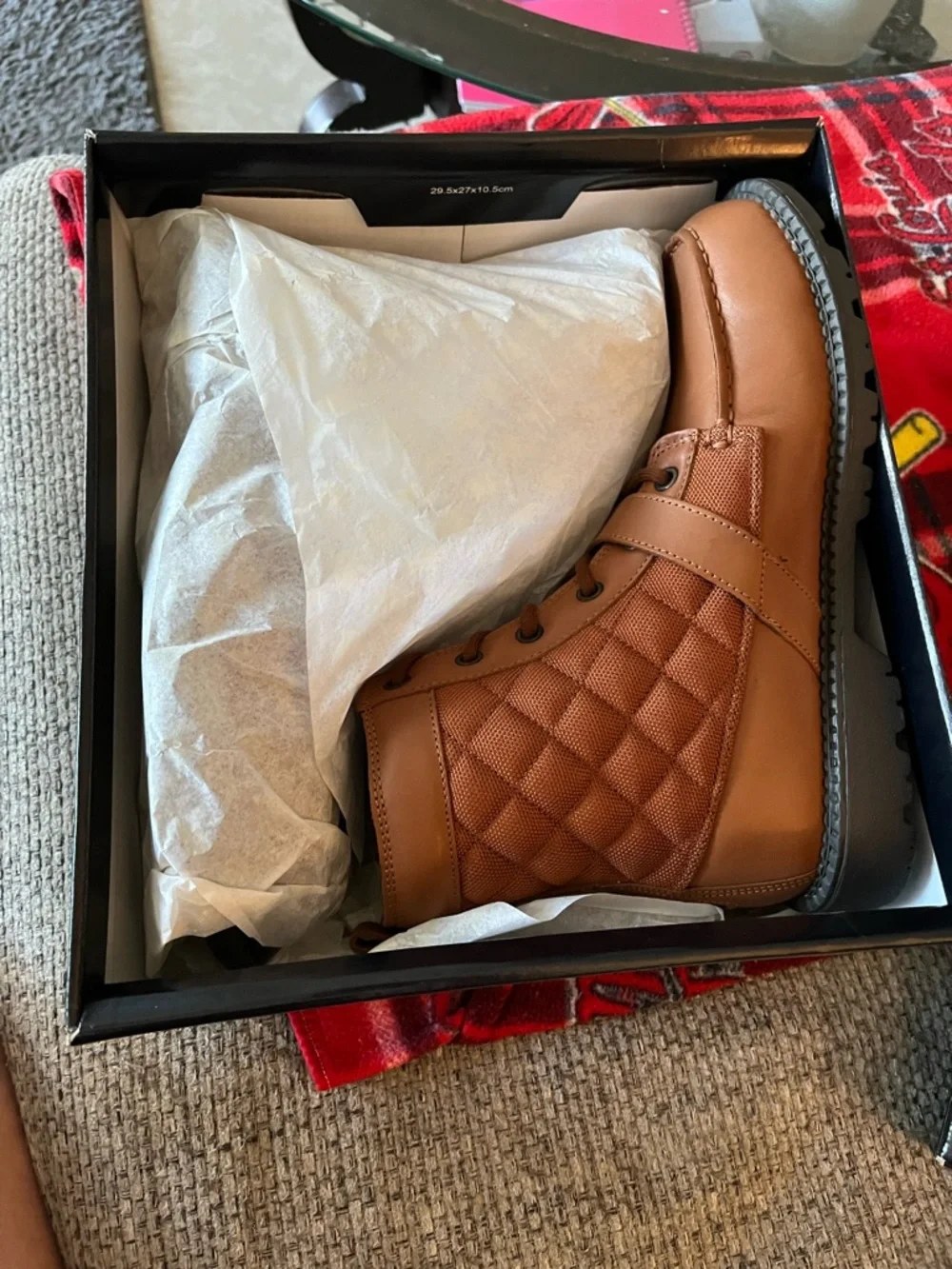 Ralph Lauren Quilted Leather Lace-Up Combat Boot in Cognac - Picture 5 of 5